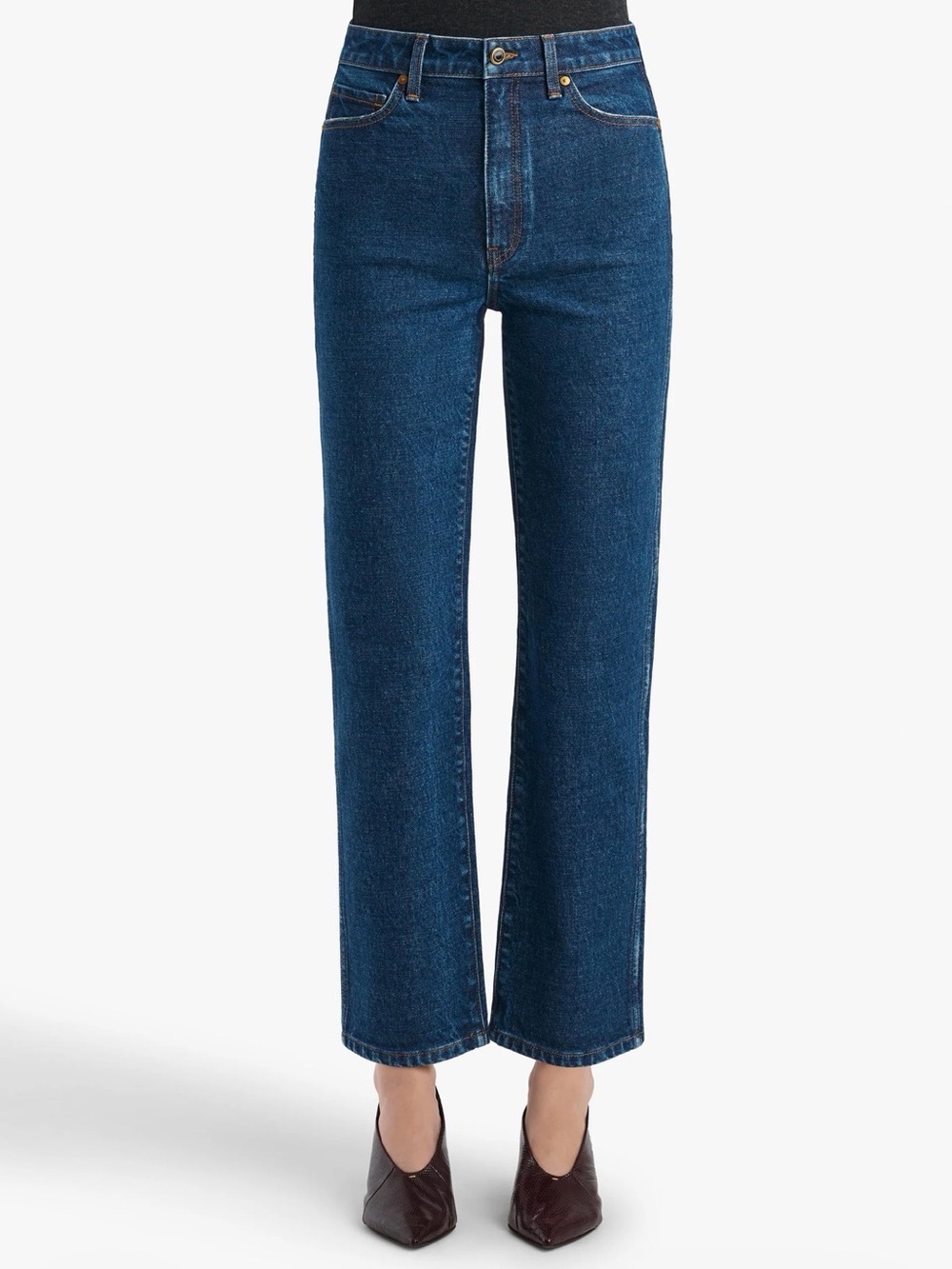 KHAITE Abigail High Rise Straight Leg Jeans Blue